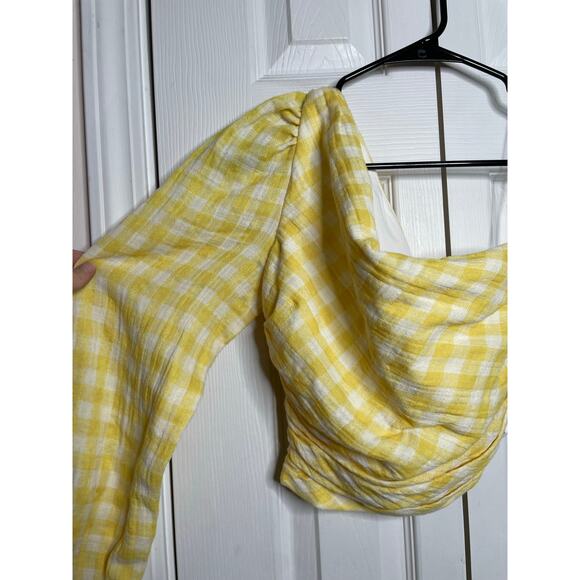 NEW Zara Yellow Gingham One Shoulder Crop Top Womens Size Small - Picture 3 of 7